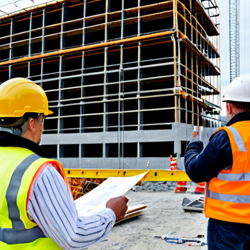 Home 19 Construction Site Safety**
"A bustling construction site in Stockholm, Sweden, fully visible workers wearing appropriate high-visibility vests and hard hats, a crane lifting materials in the background, safety signage clearly displayed, scaffolding erected securely around a building, a project manager reviewing plans with workers, demonstrating safe practices, fully clothed, appropriate content, safe for work, professional, perfect anatomy, natural proportions, daytime, clear sky, family-friendly."
**