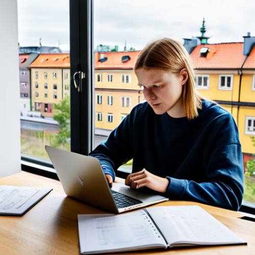 Home 6 건축기사 시험 응시료 절약법 - **Image Title: The Aha! Moment of Cost-Saving for Architects-to-Be**
**Prompt**: A young Swedish...
