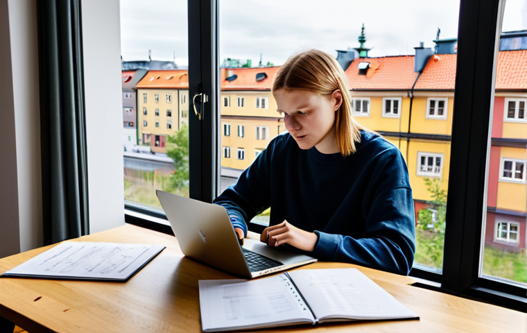 건축기사 시험 응시료 절약법 - **Image Title: The Aha! Moment of Cost-Saving for Architects-to-Be**
**Prompt**: A young Swedish...