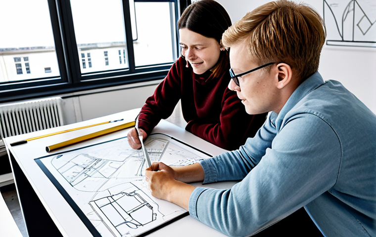 건축기사 시험 응시료 절약법 - **Image Title: The Aha! Moment of Cost-Saving for Architects-to-Be**
    **Prompt**: A young Swedish...
